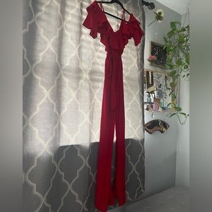 Fashion Nova Red Frill sleeve jumpsuit
